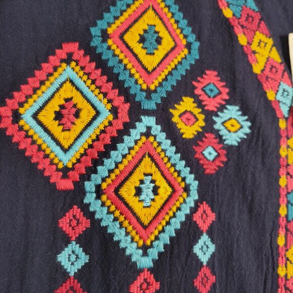 NWT SAVANNA JANE PT11259 Blue Geometric Aztec Embroidered V-Neck Top SIZE 2X - Picture 5 of 11